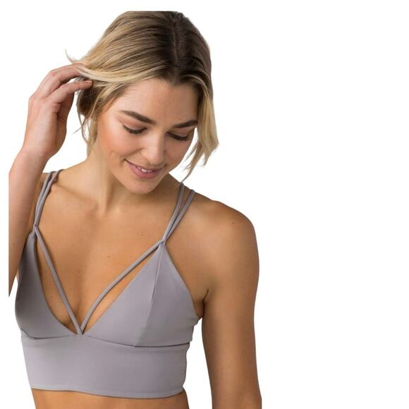 Lululemon Women 6 Pushing Limits Bra Dark Chrome Light Grey Criss Cross Back - Picture 6 of 13